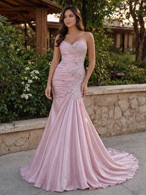 Tony Bowls LeGala Pink Austrian Crystal Strapless Mermaid Style Gown size: 6
